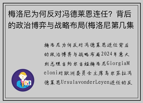 梅洛尼为何反对冯德莱恩连任？背后的政治博弈与战略布局(梅洛尼第几集出场)