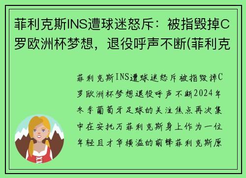 菲利克斯INS遭球迷怒斥：被指毁掉C罗欧洲杯梦想，退役呼声不断(菲利克斯比赛视频)