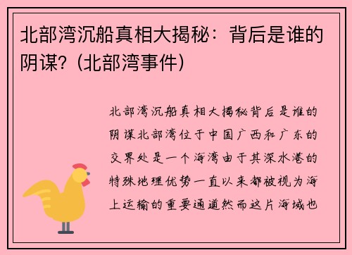 北部湾沉船真相大揭秘：背后是谁的阴谋？(北部湾事件)